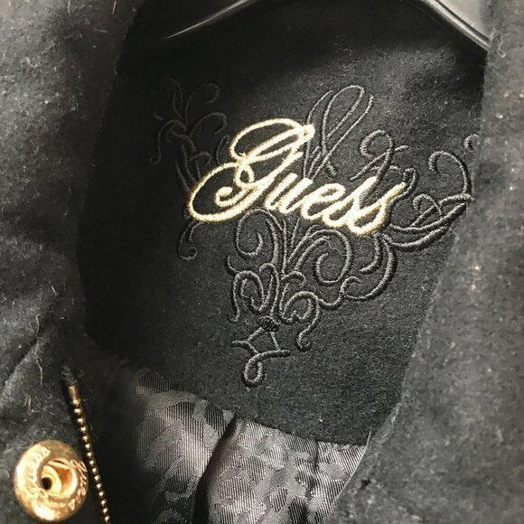 Guess Coat Peacoat Black Size Small Jacket Horn Clasps Toggle Warm EUC - Picture 5 of 8